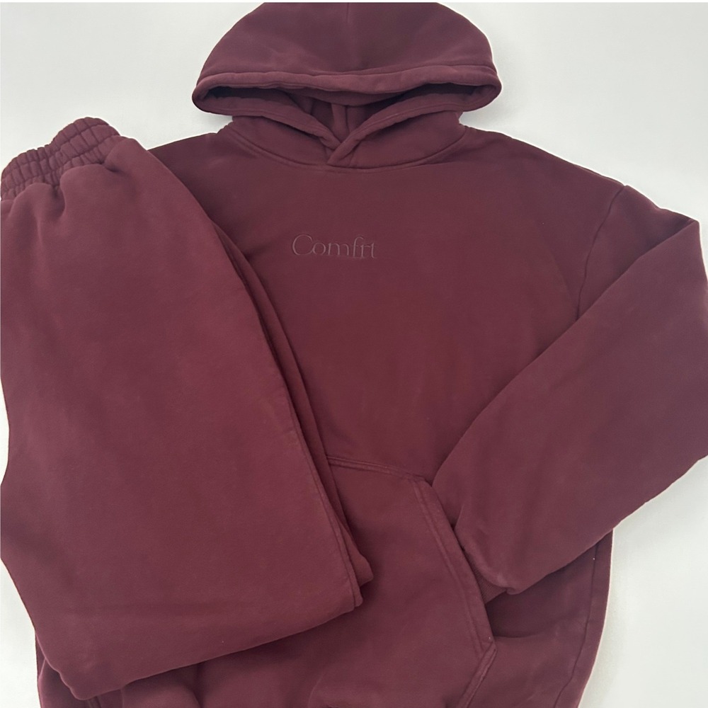 Comfrt Tracksuit Set Unisex Burgundy Hoodie (M) Sweatpants (S) Oversized Fleece